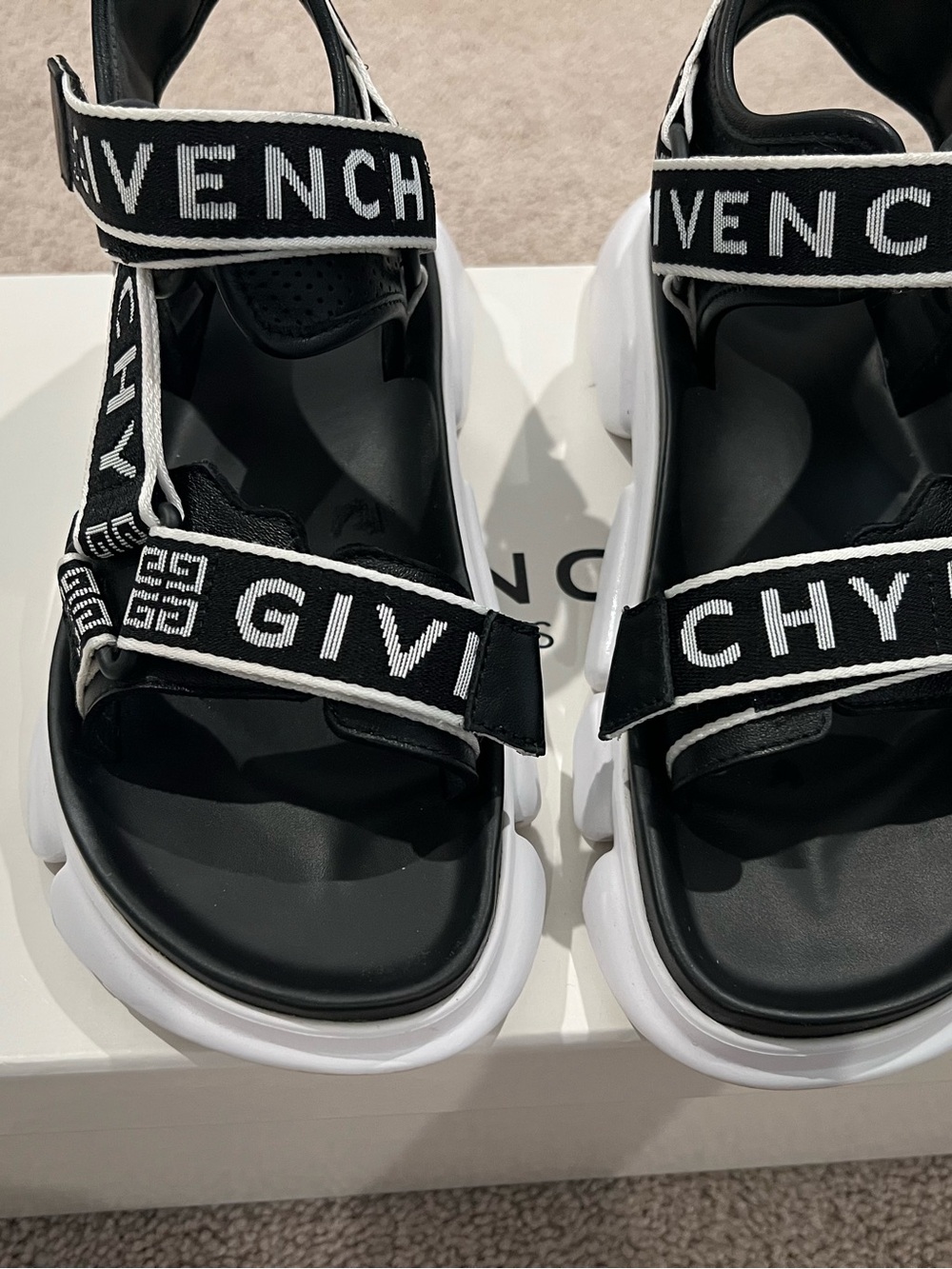 Givenchy Black & White Logo Strap Platform Sandals with Chunky Sole